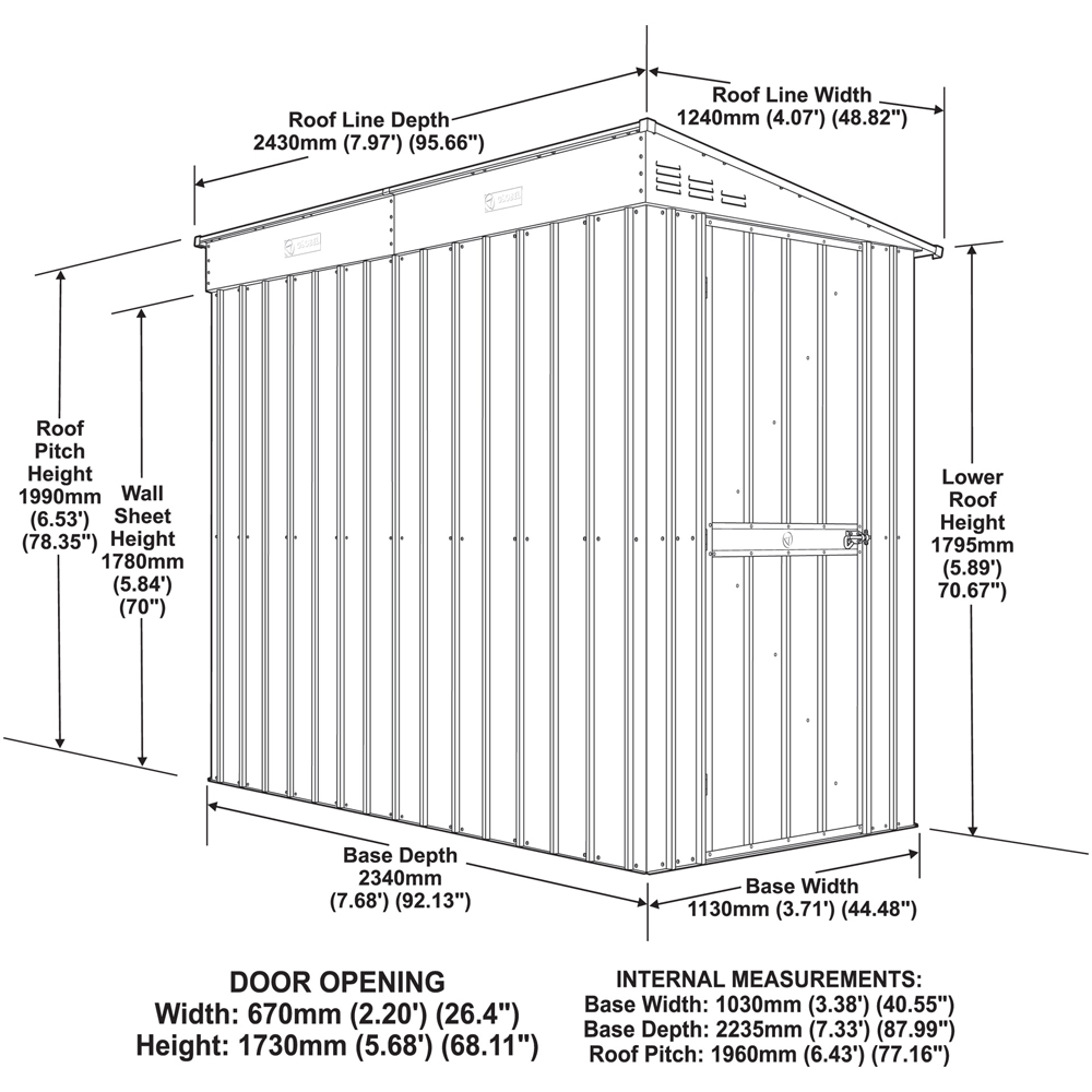 Globel 4 x 8ft Single Door Green Metal Lean To Garden Shed Image 6