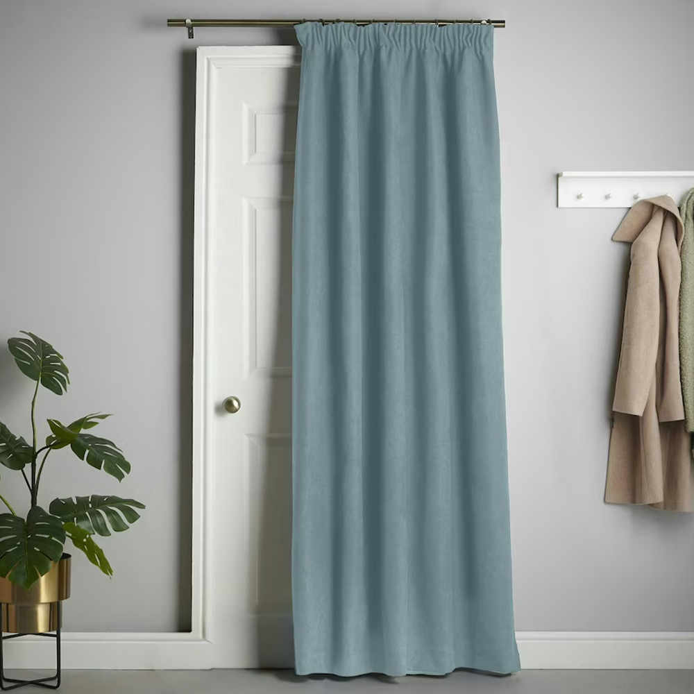 Alan Symonds Teal Velvet Chenille Fleece Lined Pencil Pleat Taped Top Curtains 137 x 213cm Image 1