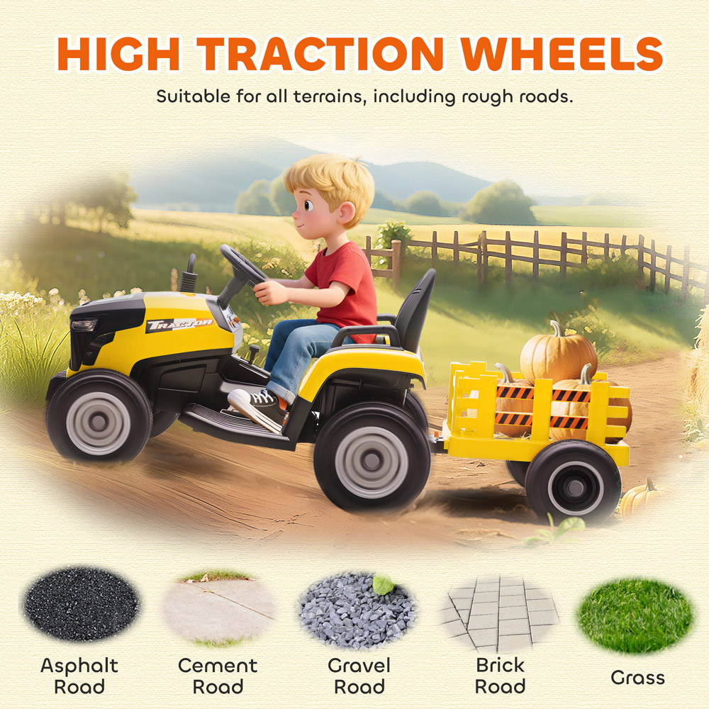 Tommy Toys Yellow Electric Ride on Tractor and Trailer 12V Image 3
