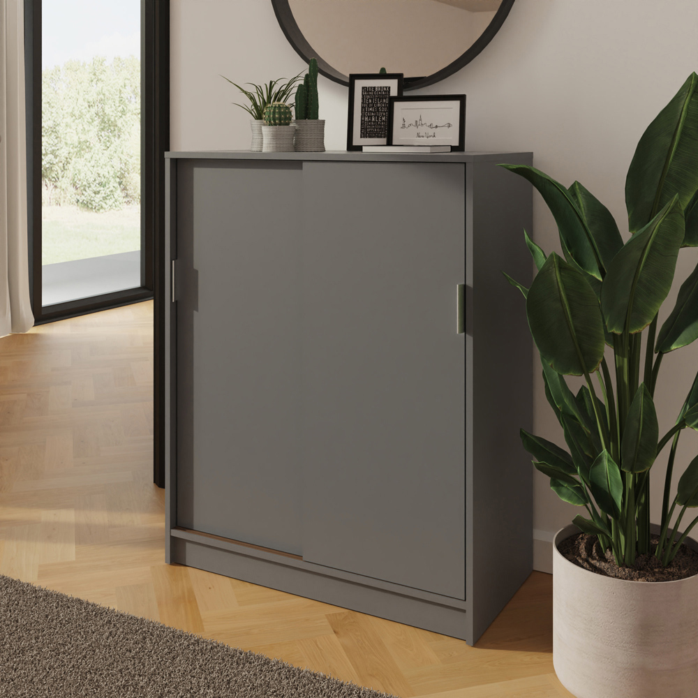 GFW Leighton 2 Sliding Door Grey Shoe Cabinet Image 8