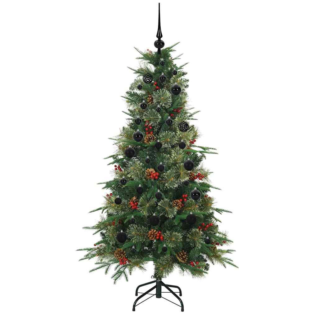 vidaXL Pre-Lit Black Baubles Green Artificial Hinged Christmas Tree 5ft Image 4