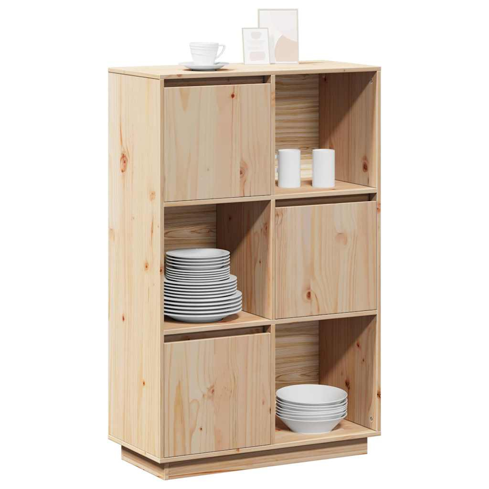 vidaXL 3 Door 3 Shelf Natural Solid Pine Wood Highboard Image 3