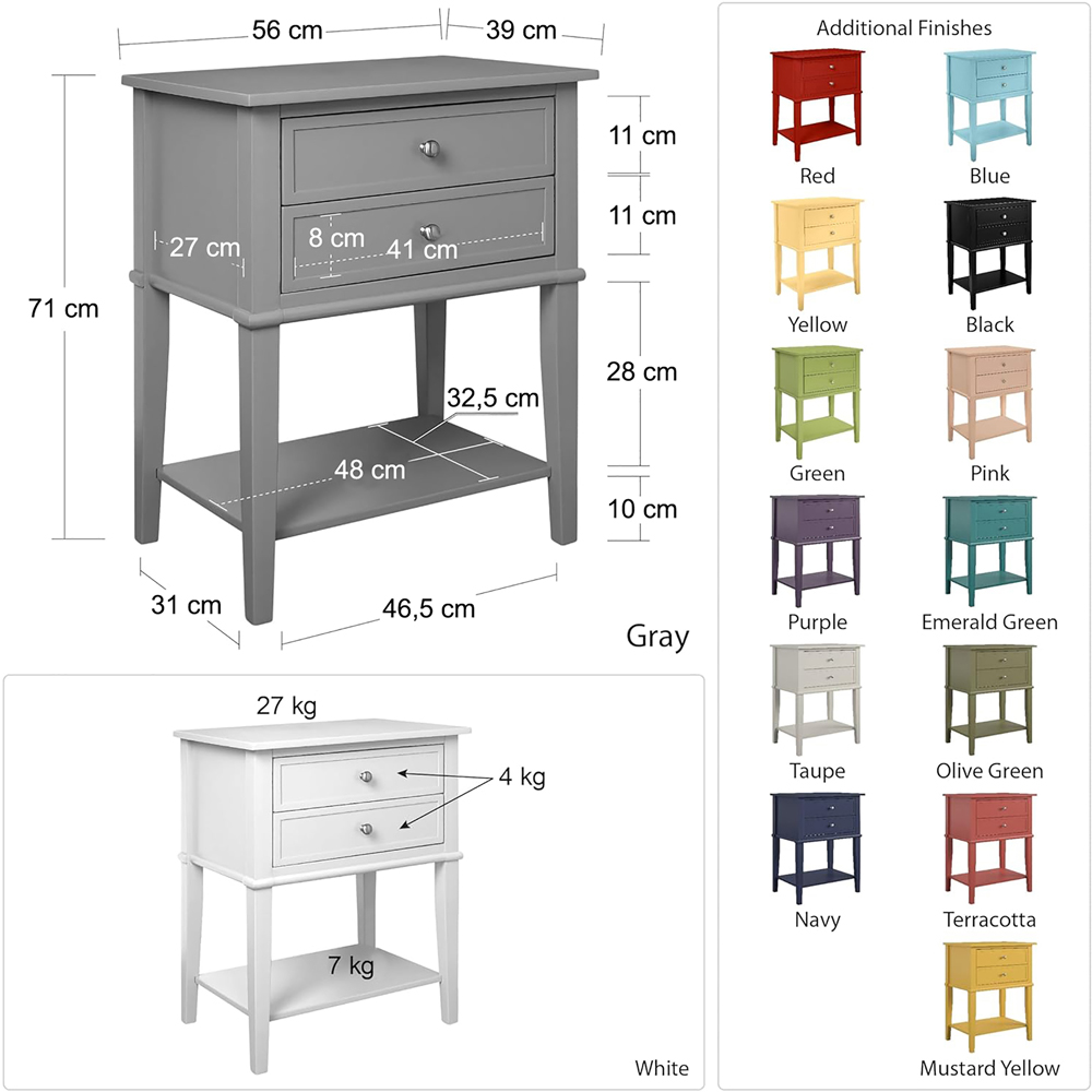 Dorel Franklin 2 Drawer White Accent Table Image 4