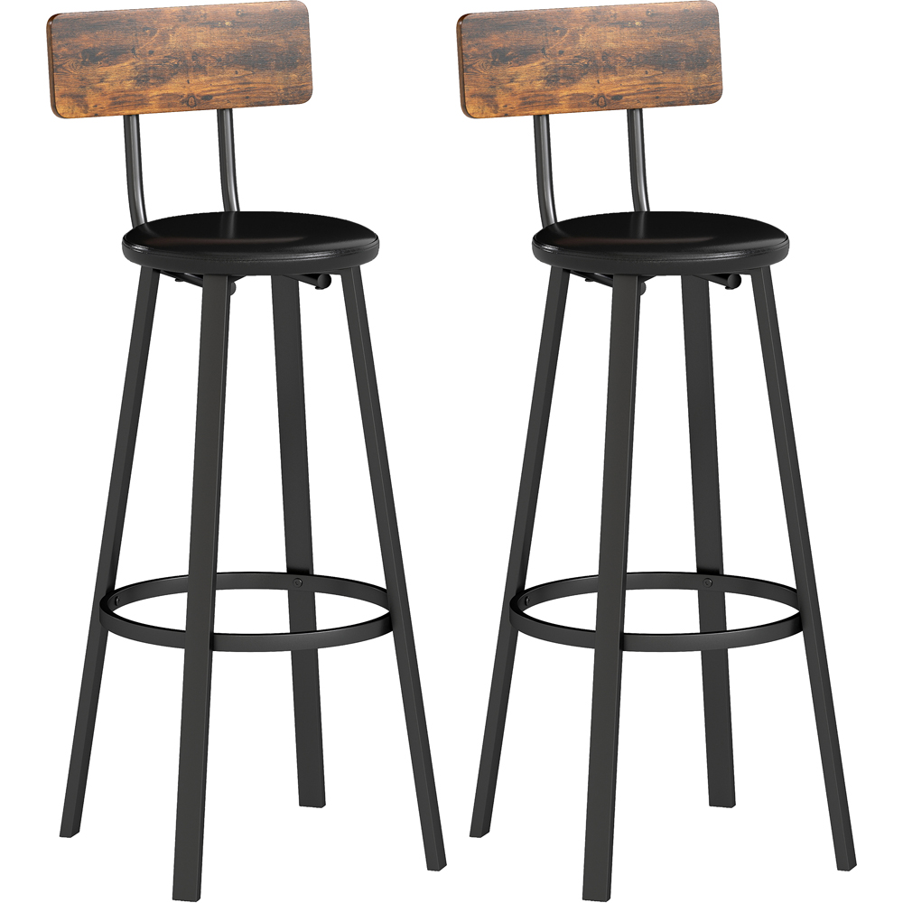 Portland Rustic Brown and Black Faux Leather Bar Stool Set of 2 Image 2