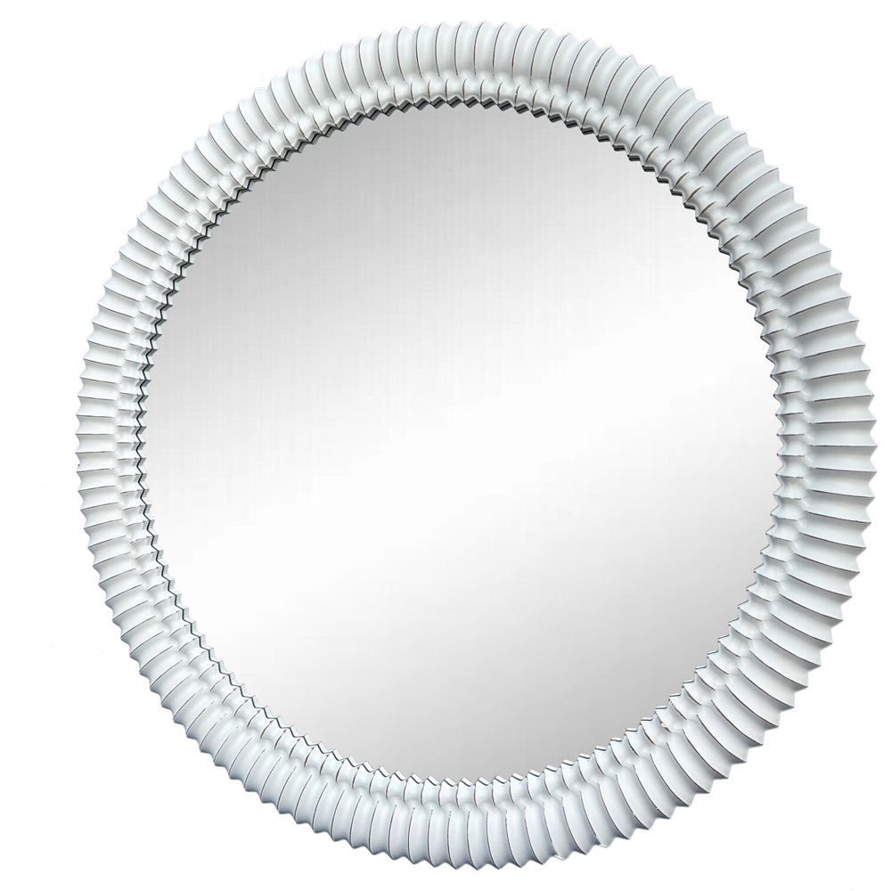 Carved Wooden Round Mirror White Image 3