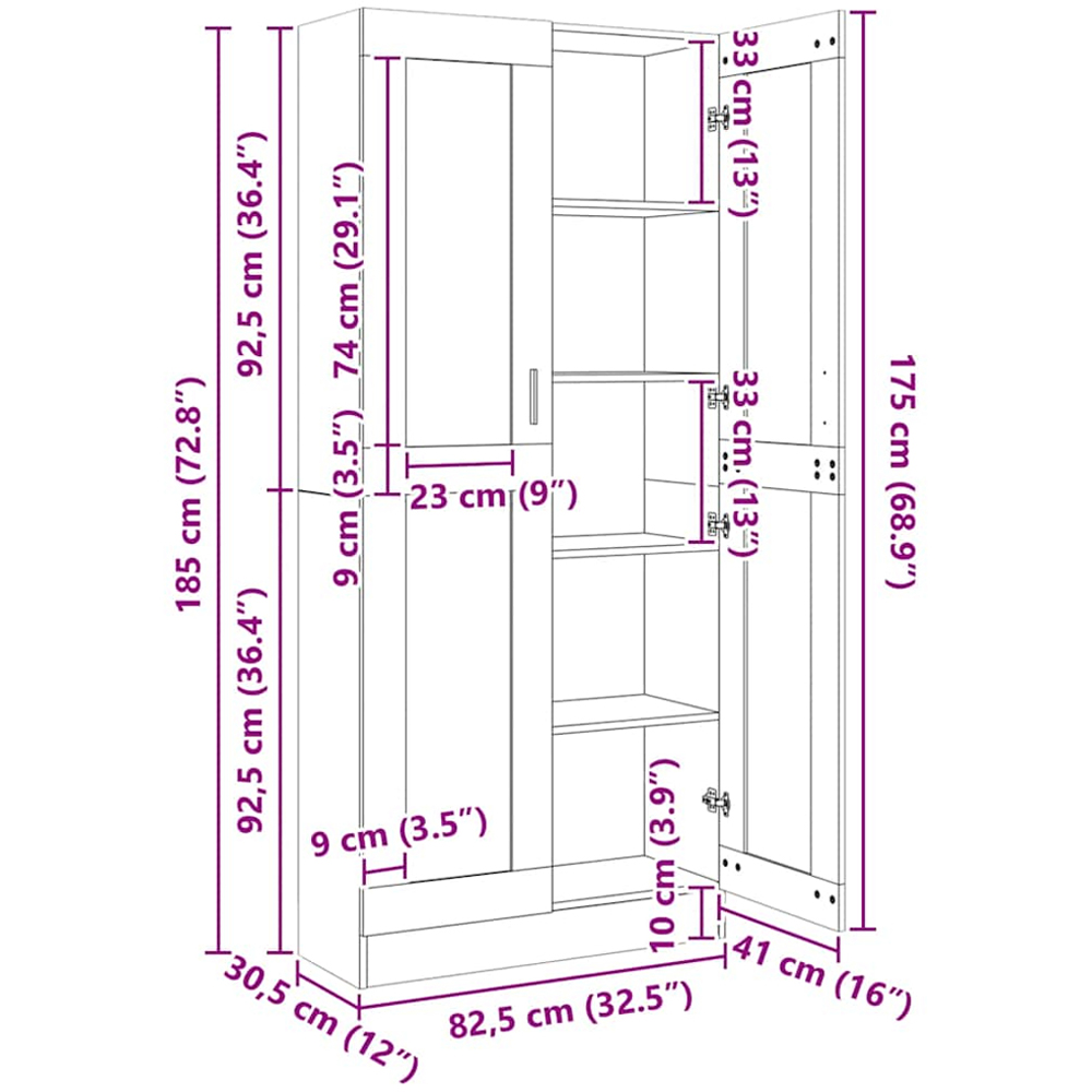 vidaXL 2 Door Smoked Oak Glass Display Cabinet Image 8