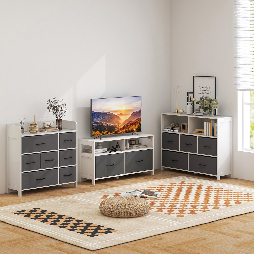 Costway 5 Drawer 2 Shelf White Fabric Storage Unit Image 4