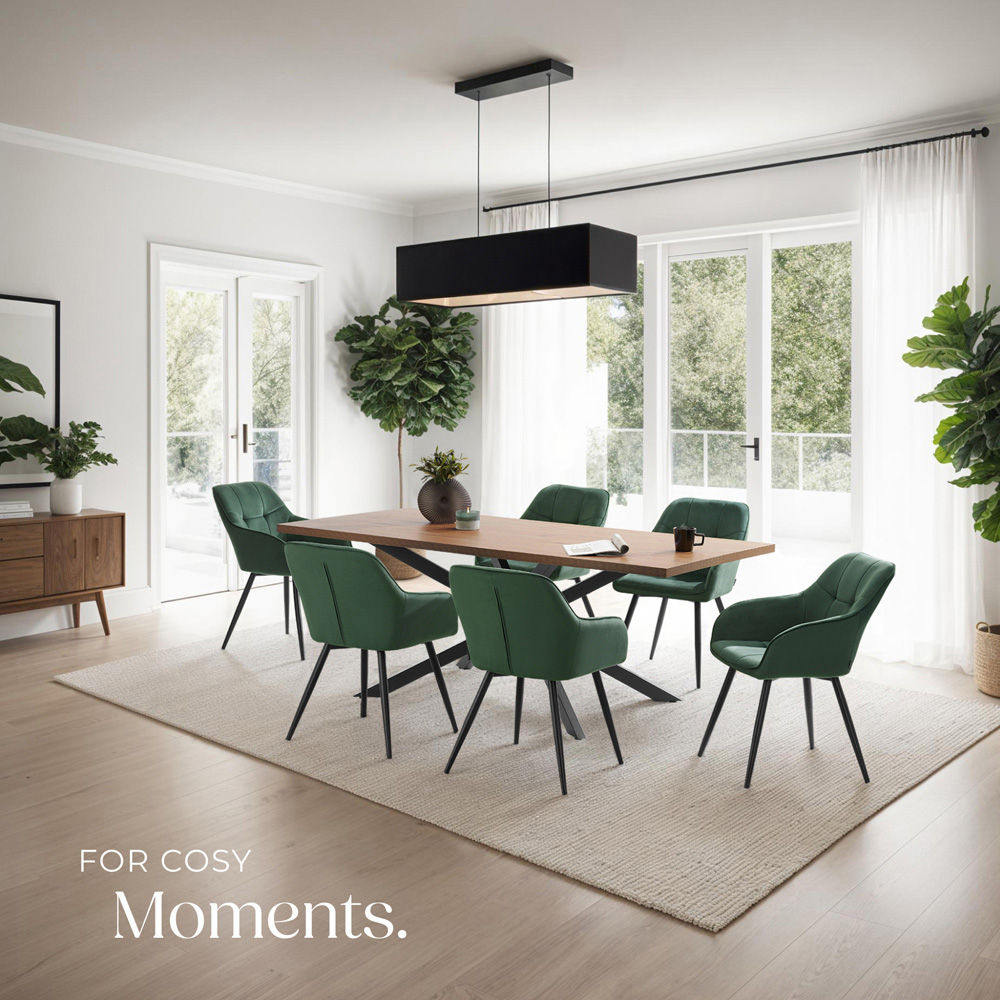 tectake Marilyn Dark Green and Black Quilted Velvet Dining Chair with Armrest Image 8