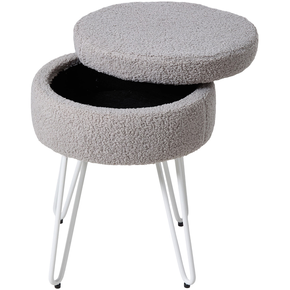 Living and Home Grey and White Teddy Fleece Hidden Storage Stool Image 2