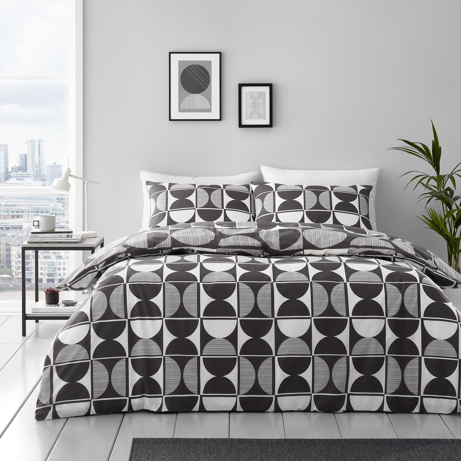 Divante Brooklyn Geo Duvet Cover and Pillowcase Set - Charcoal / Double Image 1