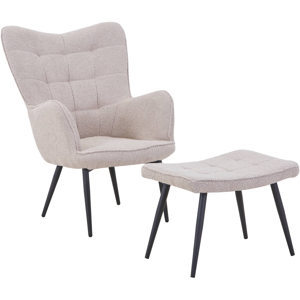 Paris Boucle Light Brown Armchair and Footstool Set Image 2