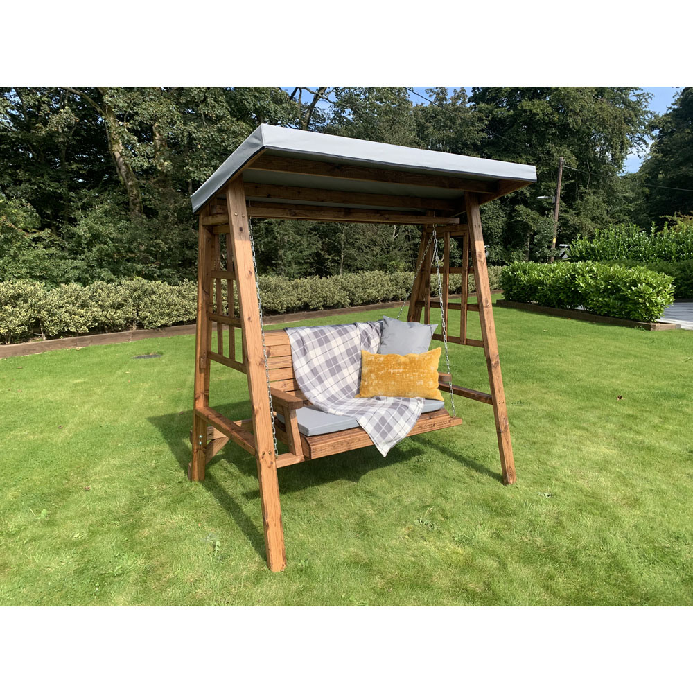 Charles Taylor Dorset 2 Seater Swing with Grey Cushions and Roof Cover Image 5