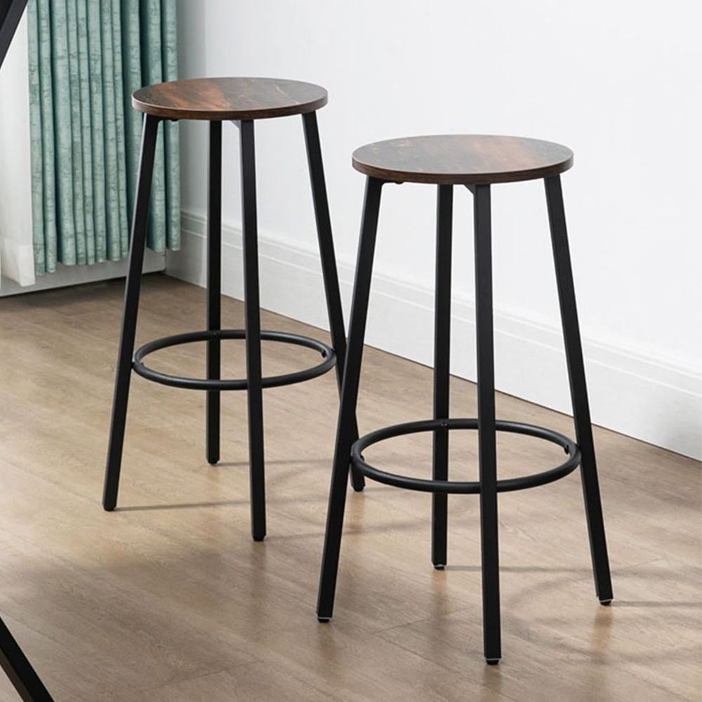 Portland Brown Industrial Round Bar Stool Set of 2 Image 1