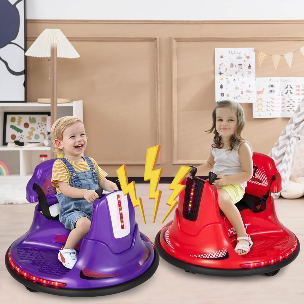 Costway Kids Purple Electric Ride On Bumper Car with Dual Joysticks and Remote Control 12V Image 2