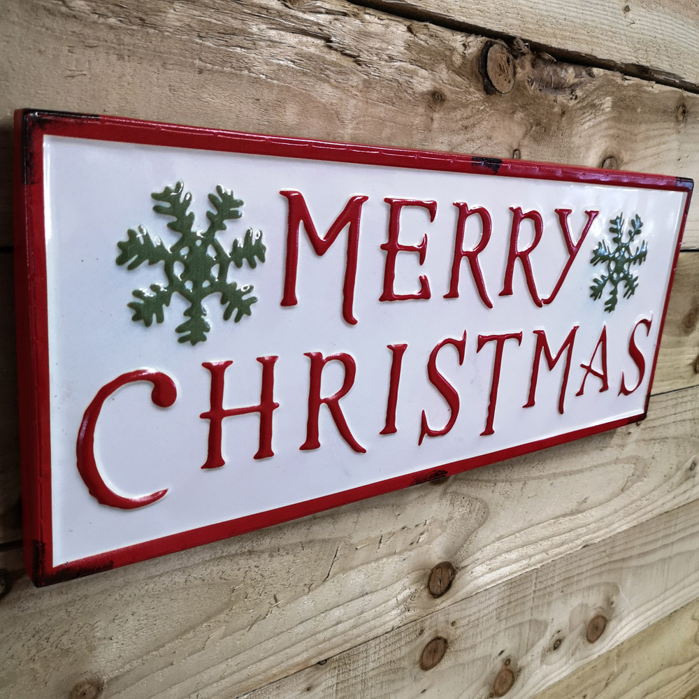 Samuel Alexander Red White and Green Merry Christmas Metal Sign Board with Snowflake 57cm Image 3