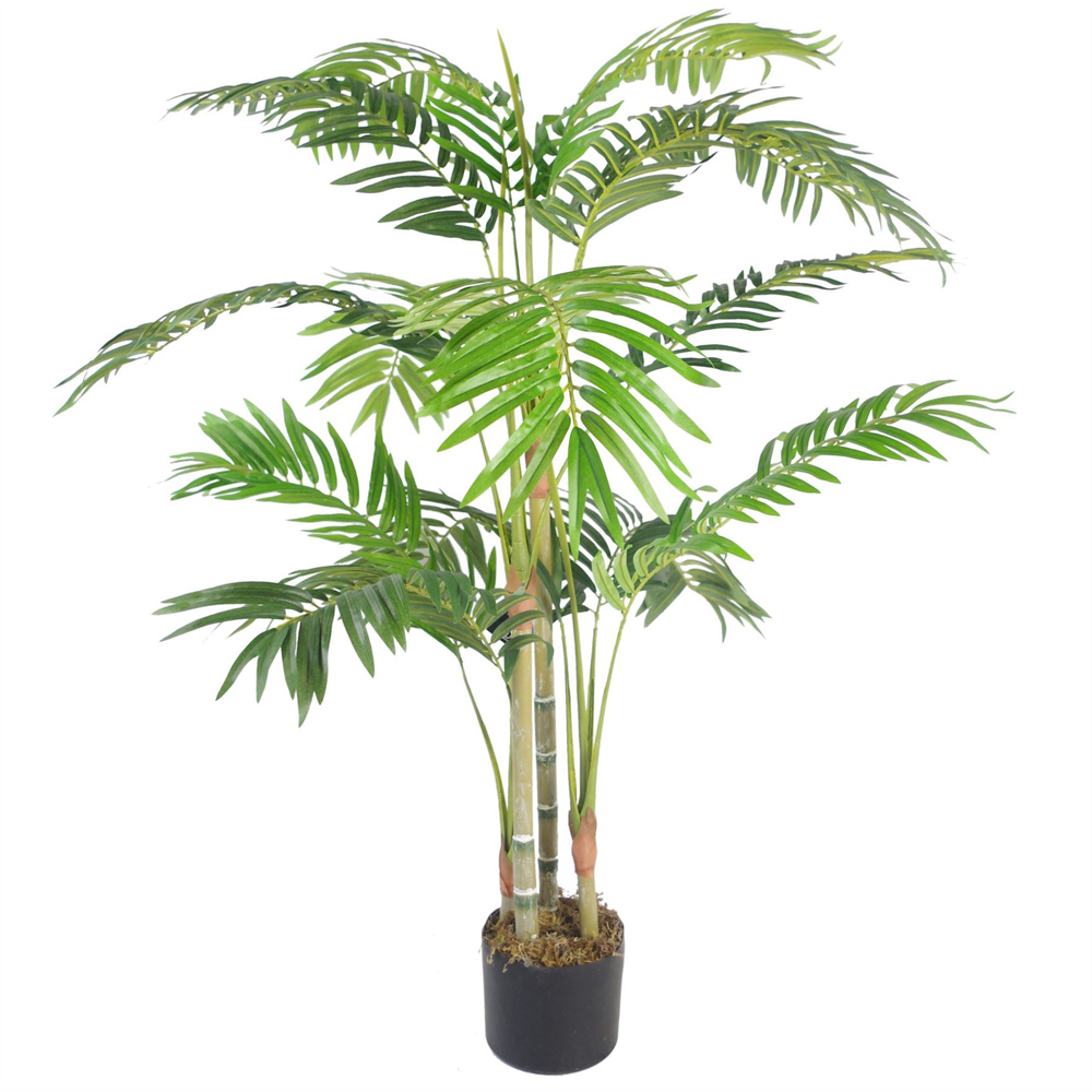 Leaf Artificial Areca Palm with Pot and Gold Metal Planter 4ft Image 3