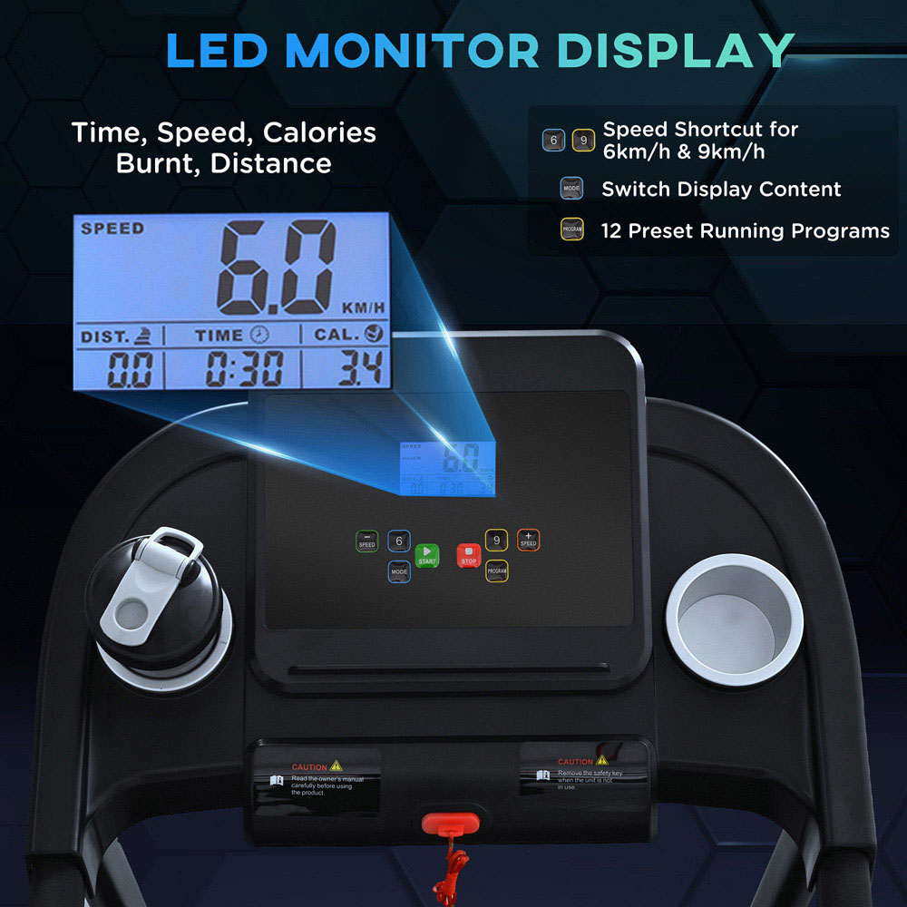 HOMCOM Black Motorised Treadmill with LED Display Image 4