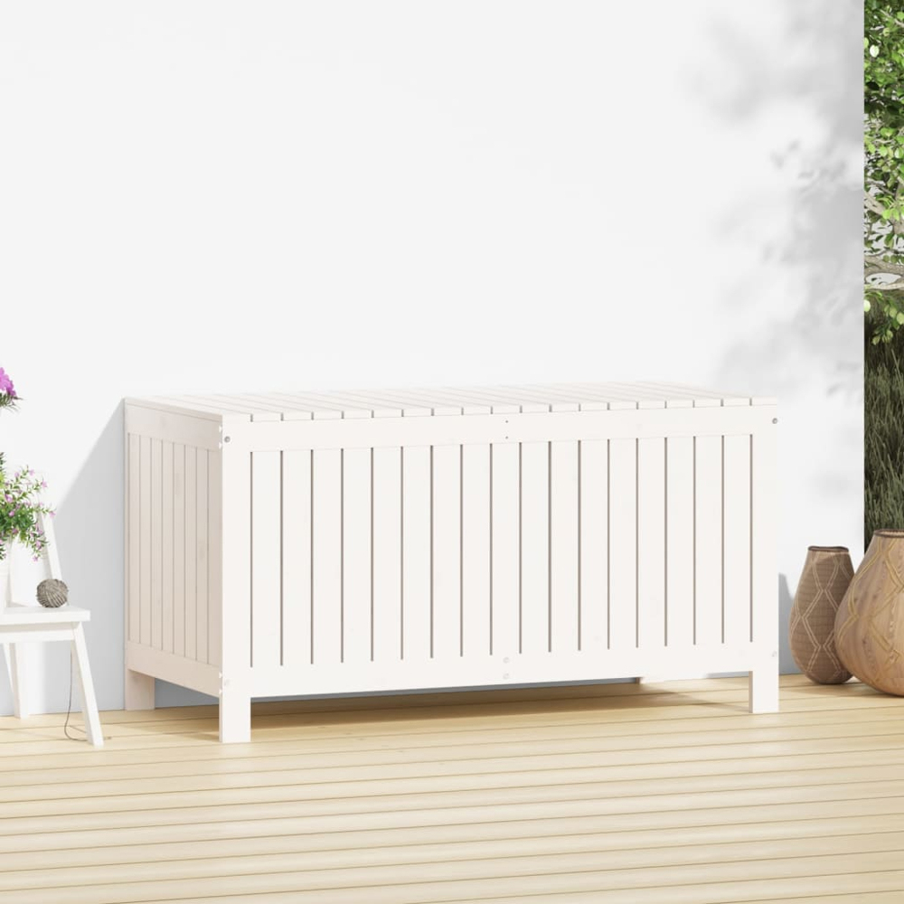 vidaXL 64 x 121 x 55cm White Pine Wood Garden Storage Box Image 2