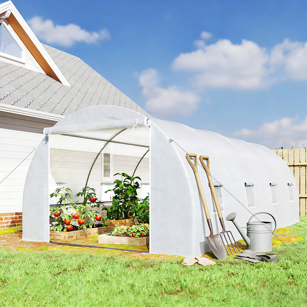 Outsunny White PE 10 x 19.7ft Walk In Polytunnel Greenhouse Image 2