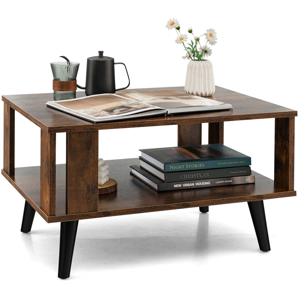 Costway Single Shelf Brown Coffee Table Image 3