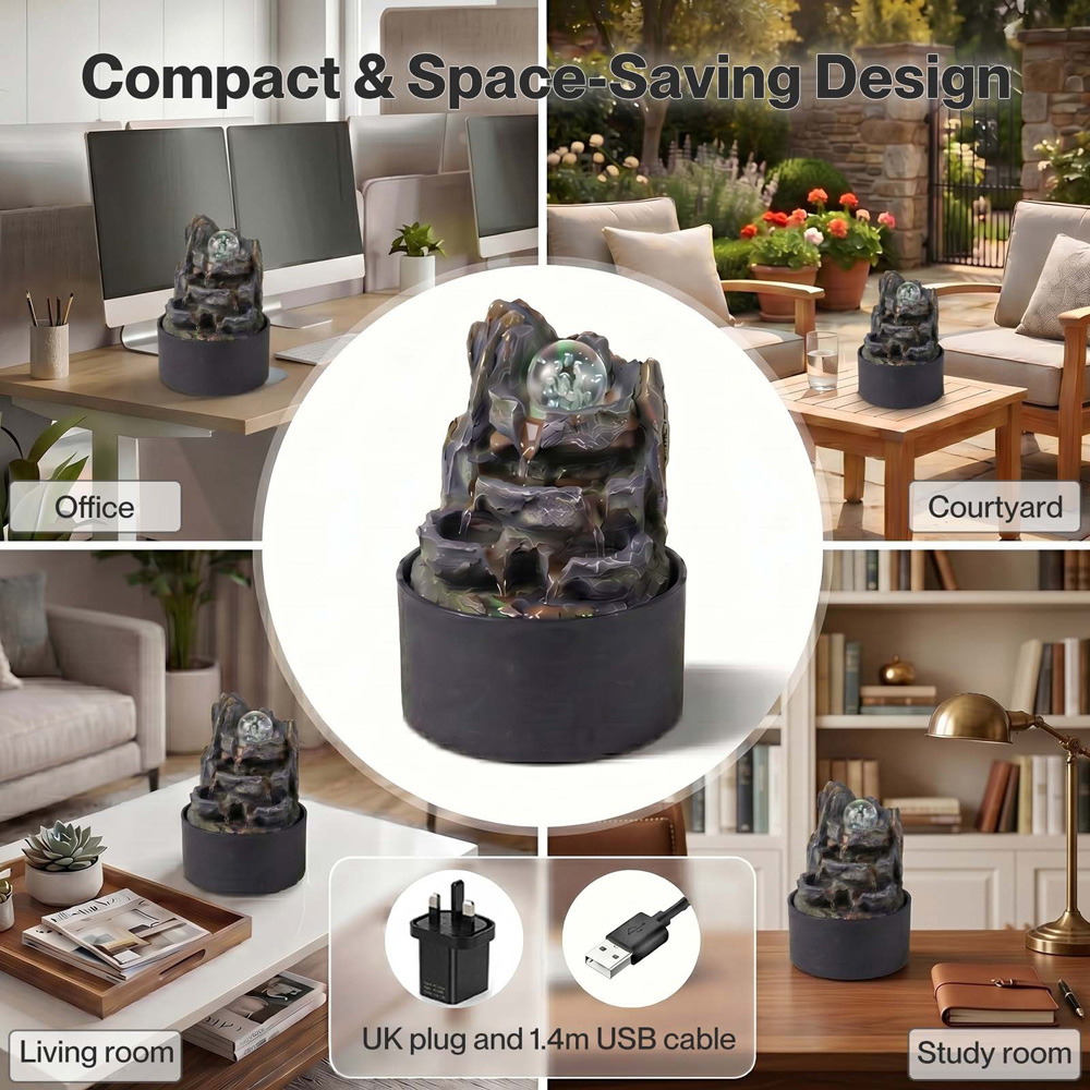 Spector Grey Brown Resin Tabletop Water Fountain with Rotating Glass Ball Image 3