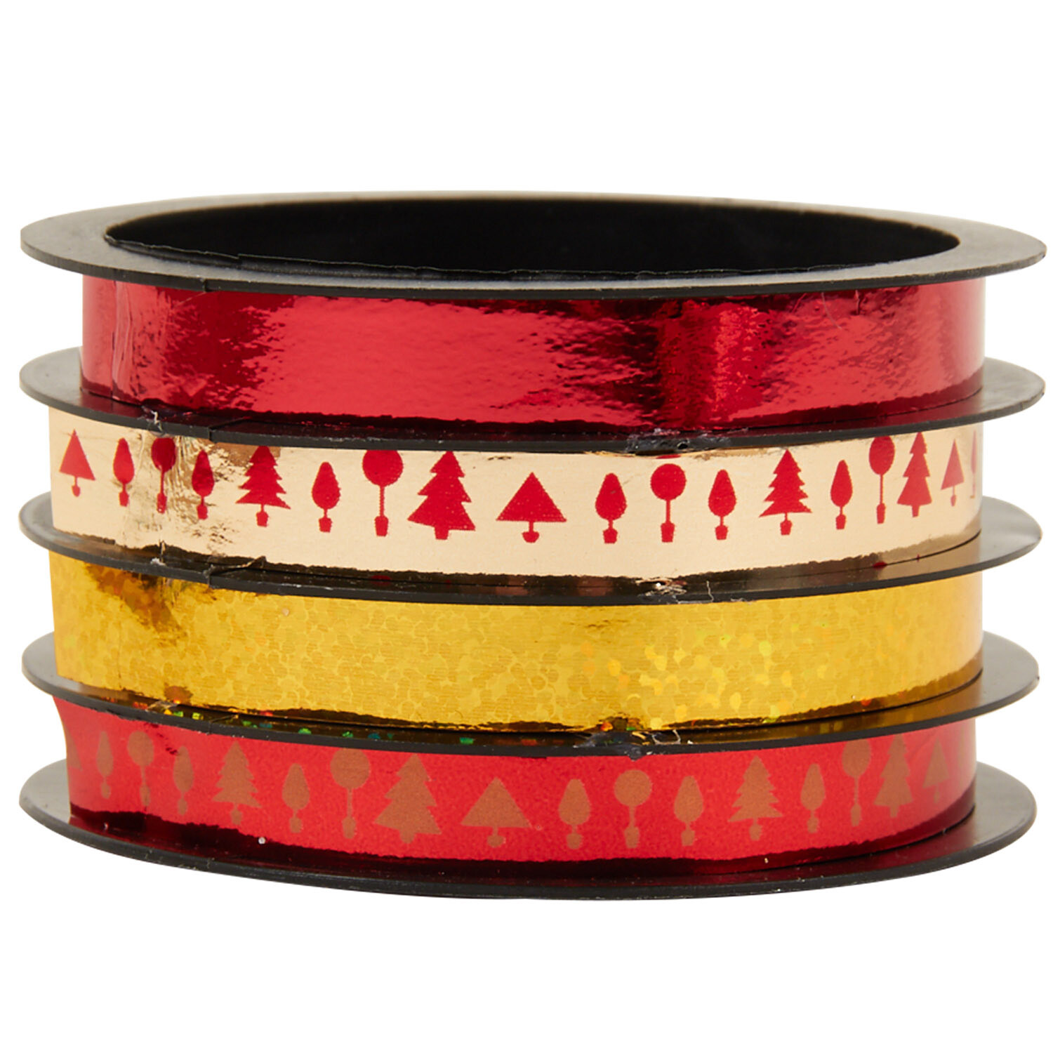 Pack of 4 Script Ribbons - Red, Gold and Silver Image 1