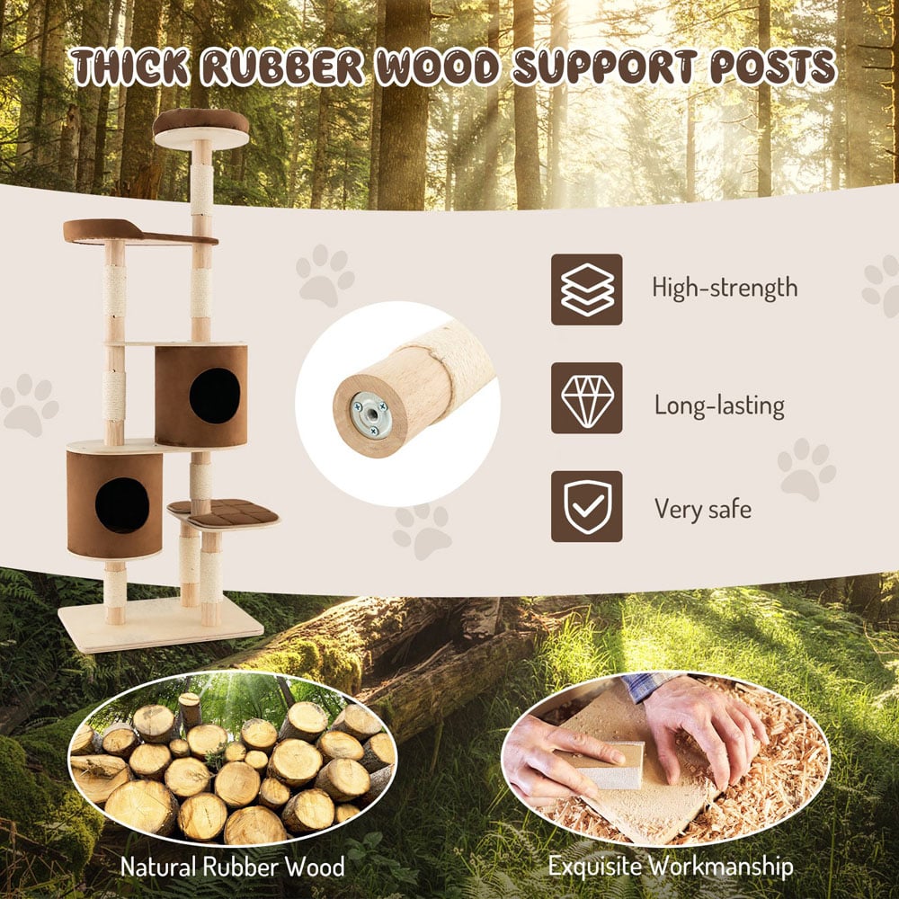 Costway 190cm Brown Sisal Rope Cat Tree Scratcher Image 7
