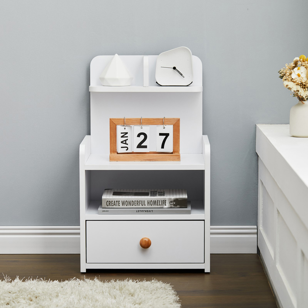 Living and Home Single Drawer 4 Shelf White Bedside Table Image 7