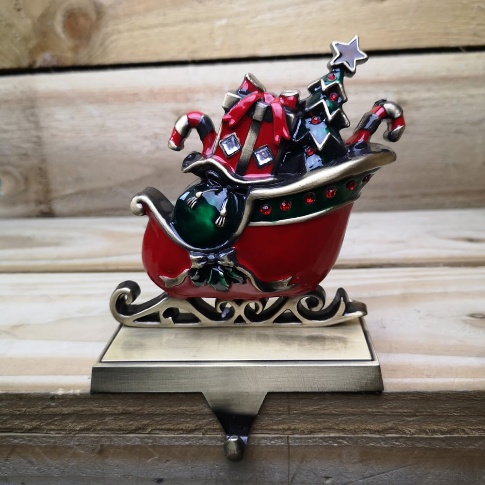 Premier Red and Green Present Filled Sleigh Christmas Stocking Hanger 16cm Image 3