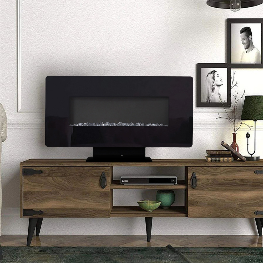 Living and Home Black Wide Frame Electric Fireplace with Stand Image 7