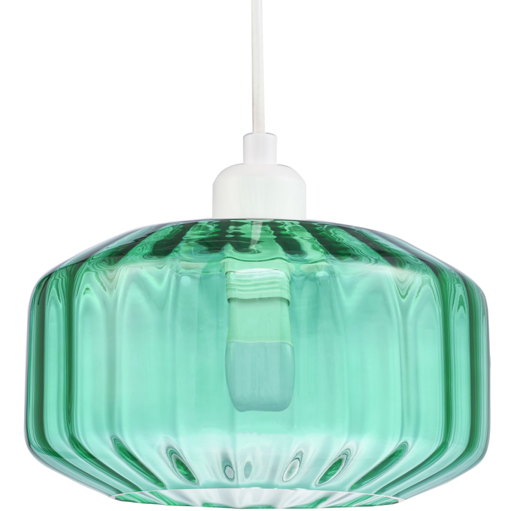 Happy Homewares Emerald Green Ribbed Glass Flat Style Pendant Shade Image 1
