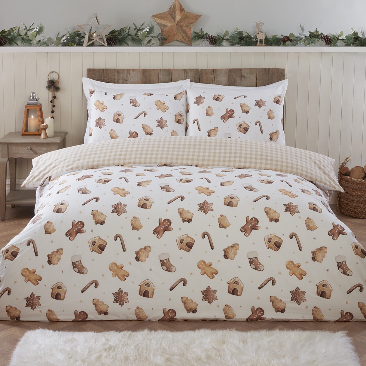 Gingerbread Duvet Cover and Pillowcase Set - Natural / Double Image 1