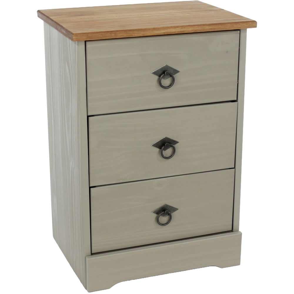 Core Products Corona Classic 3 Drawer Grey Pine Wood Bedside Cabinet Image 2