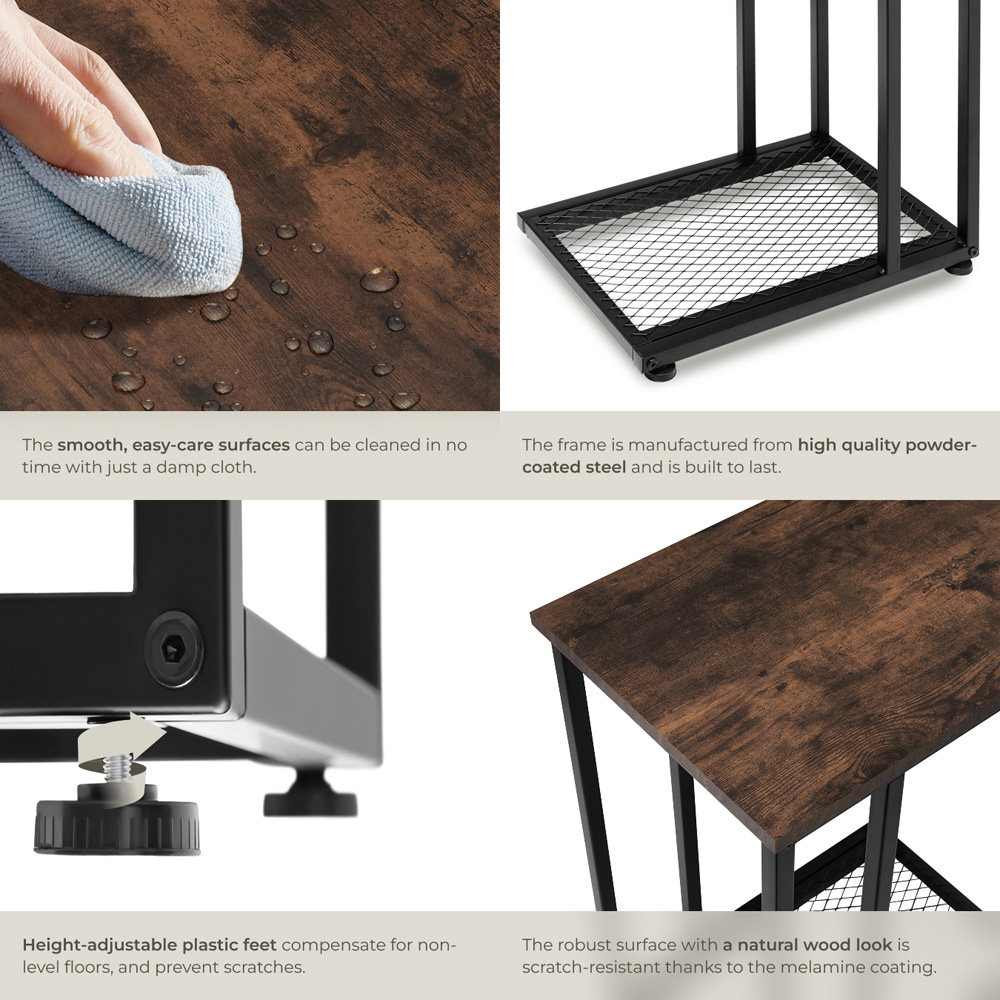 tectake Eton 2 Shelf Dark Industrial Wood Rustic Bedside Table Image 5