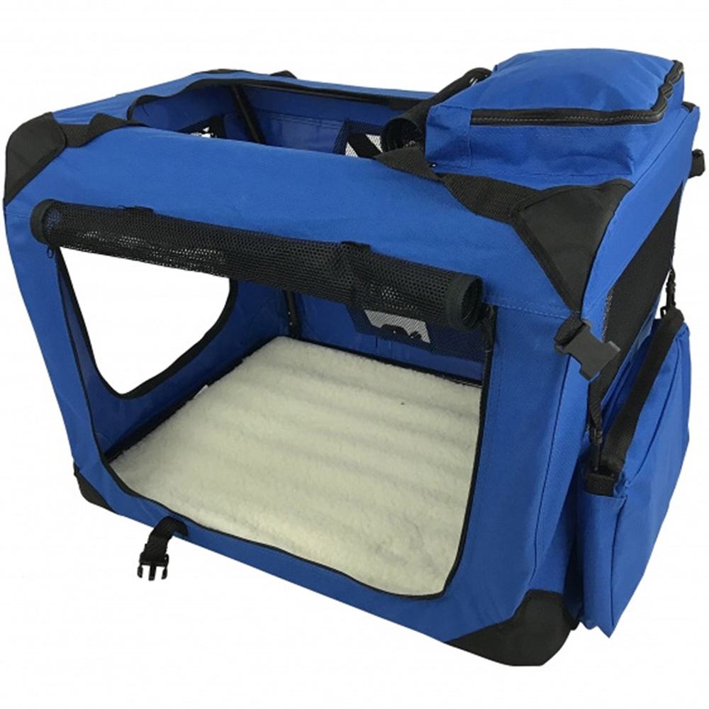 Folding Soft Crate Fabric Pet Carrier - Blue - Large Image 2