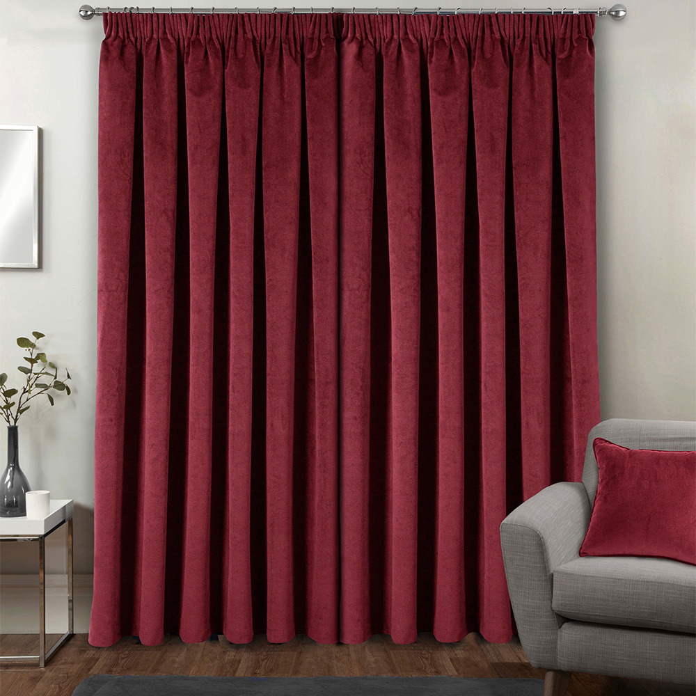 Enhanced Living Oxford Red Thermal Blackout Pencil Pleat Velvet Curtains 168 x 137cm Image 3