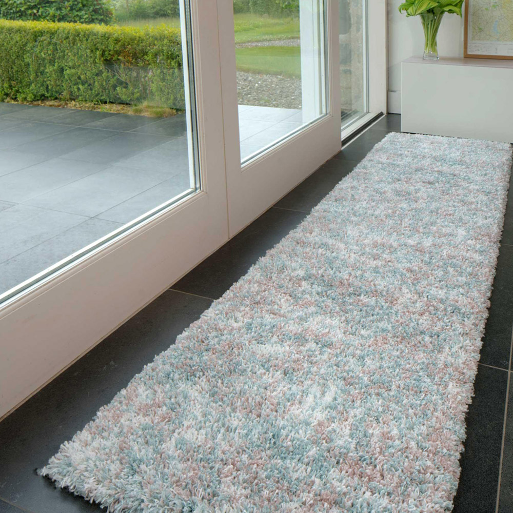Kukoon Kinsale Light Blue Multicolour Shaggy Mottled Rug 60 x 240cm Image