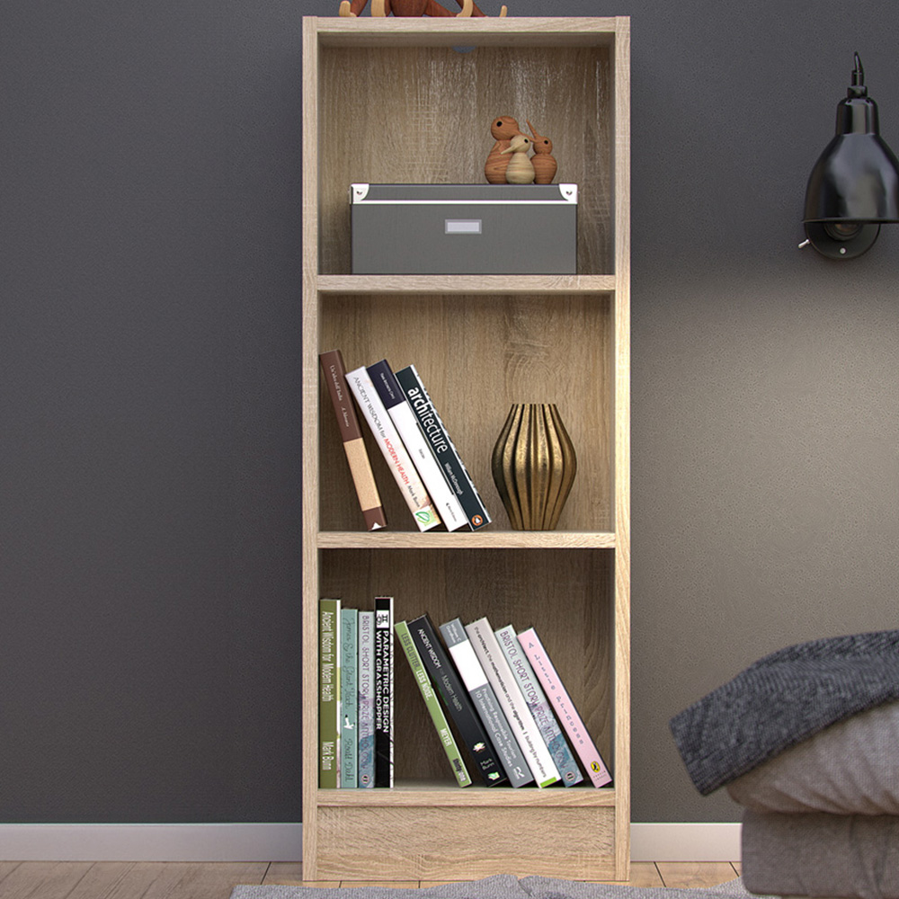 Florence Basic 2 Shelf Oak Narrow Low Bookcase Image 1