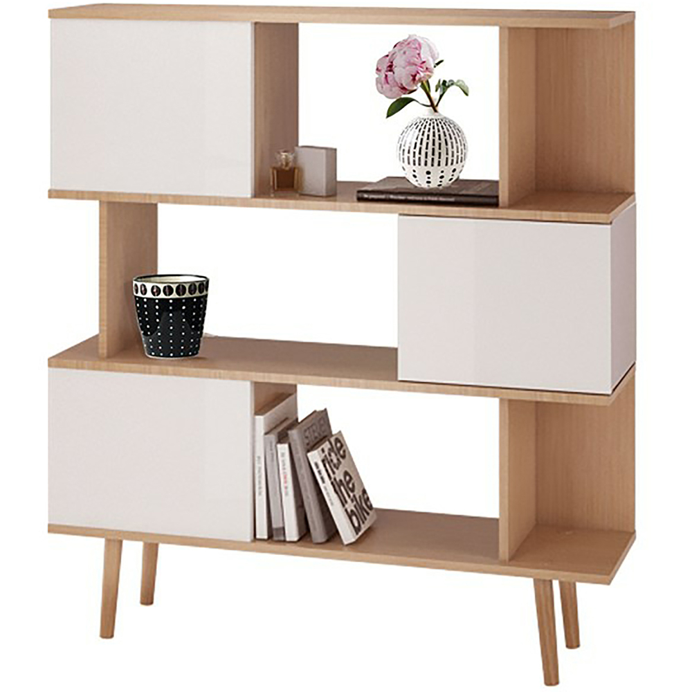 Loft24 Alandra 3 Door 3 Shelf Oak White Bookcase Image 5