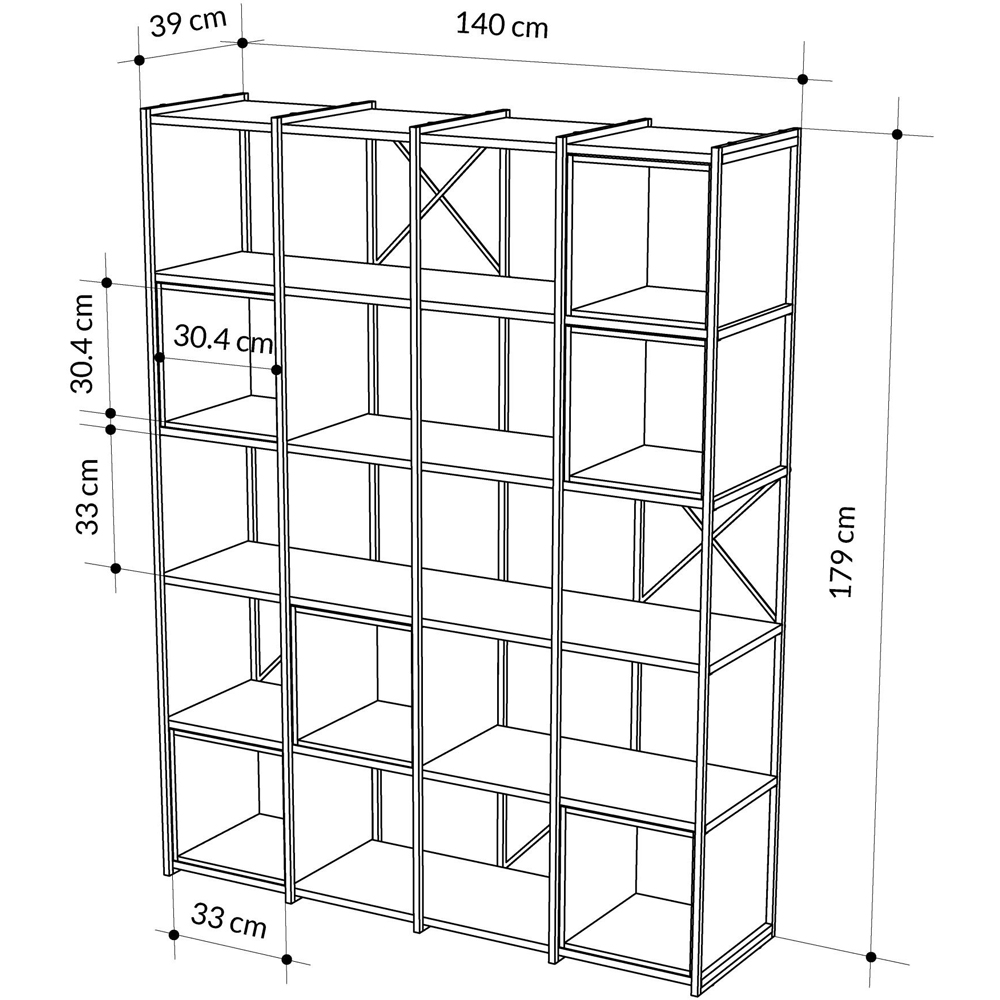 Decortie Vale Maxi 20 Shelf Black Wood and Cinnamon Bookcase Image 6