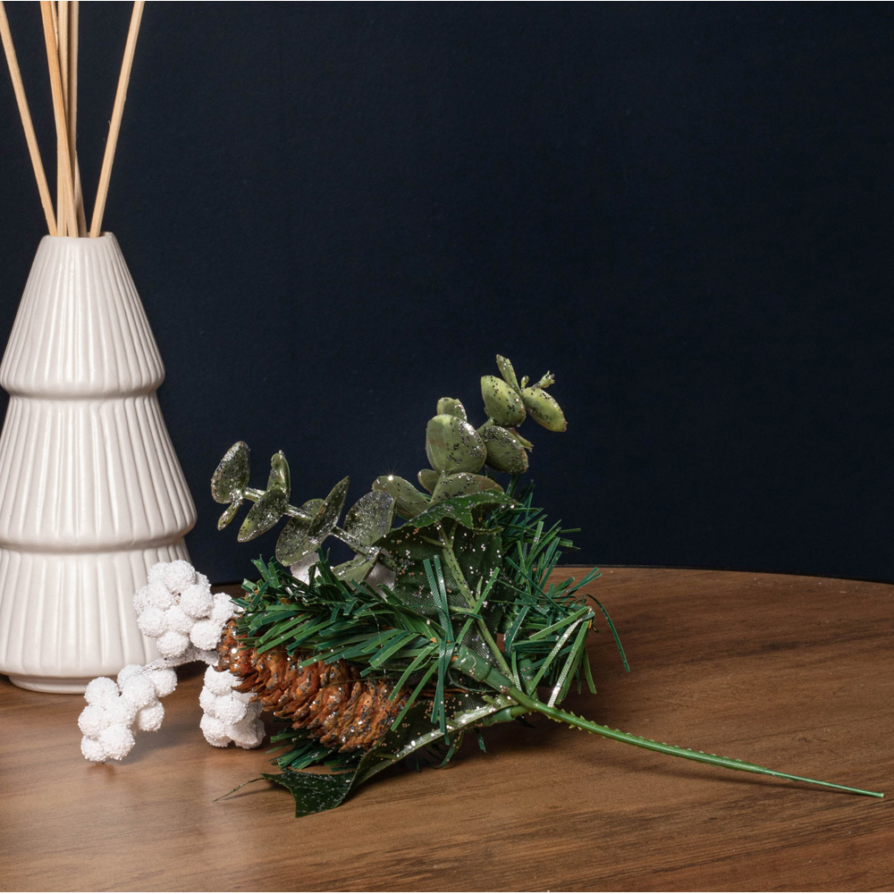 Samuel Alexander White Berries and Pinecone Eucalyptus Pick Christmas Decoration 20cm Image 6