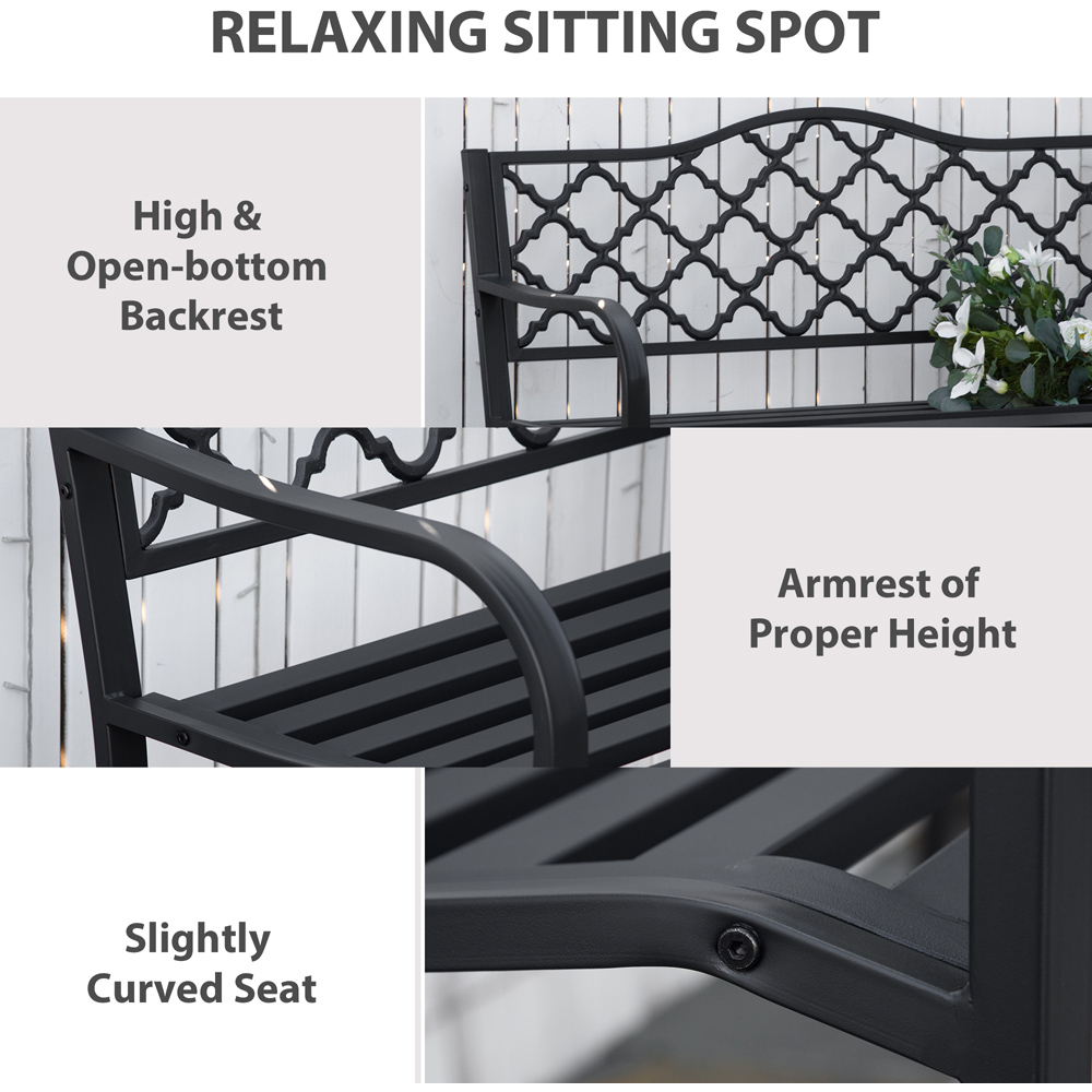 Outsunny 2 Seater Black Cast Iron Antique Bench with Armrest Image 5