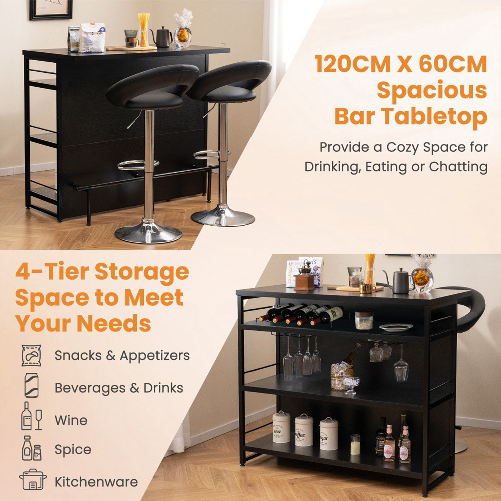Costway 3 Shelf Black Industrial Home Bar Unit Image 7