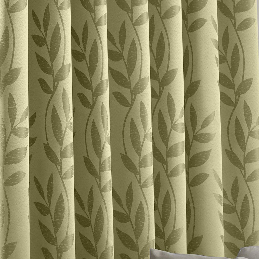 Alan Symonds Dupion Green Leaf Jacquard Ring Top Eyelet Curtains 168 x 137cm Image 4