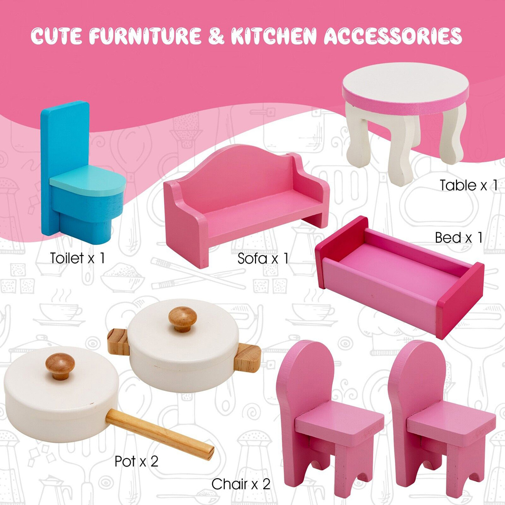 Costway Kids 2 in 1 Toy Kitchen and Dollhouse Play Set Image 6