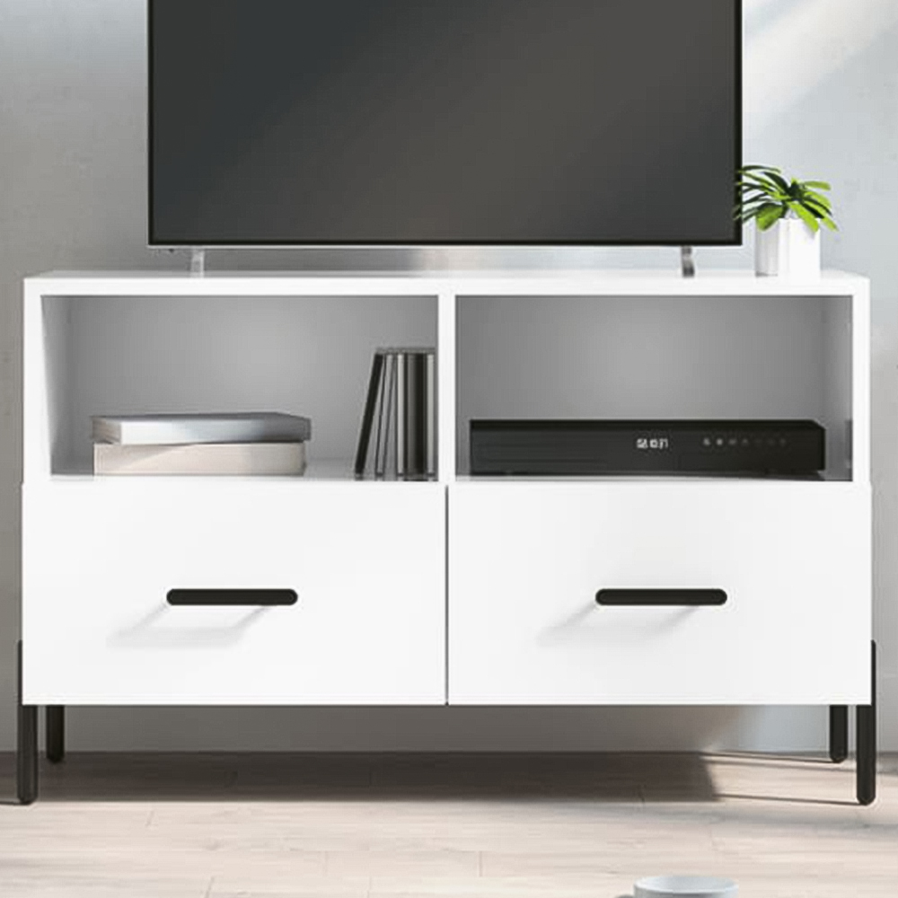 vidaXL 2 Drawer 2 Shelf White TV Cabinet Image 1