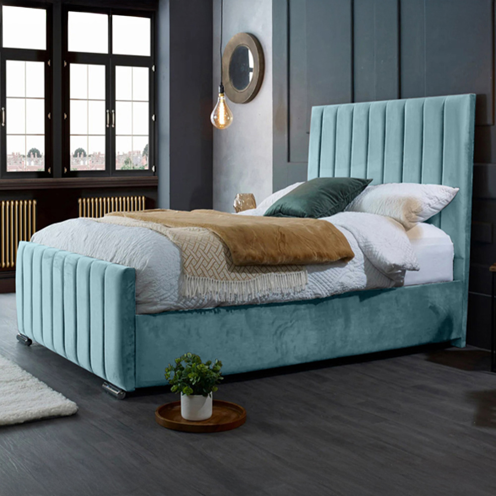 Eleganza Home Redding Super King Size Duck Egg Plush Velvet Bed Frame with Headboard Image 1