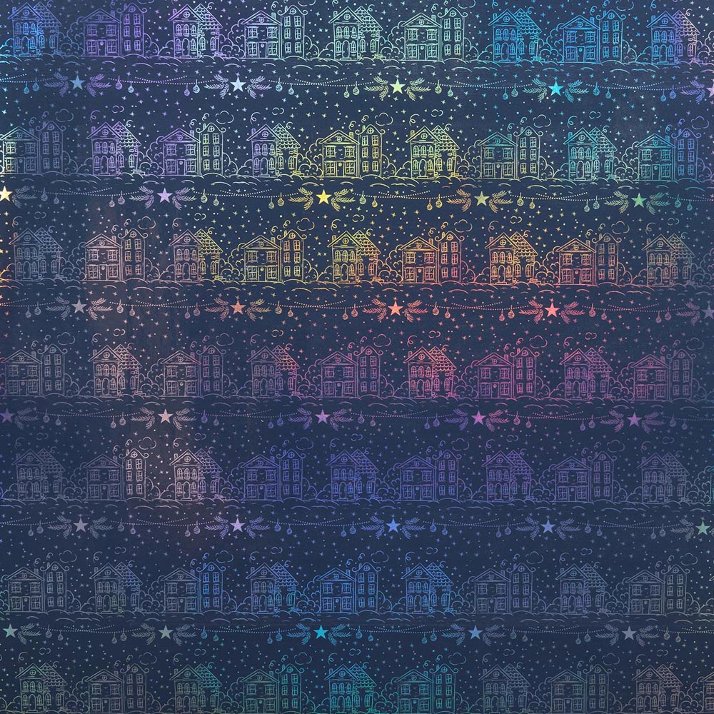 Iridescent Festive Village Gift Wrapping Paper Image 4