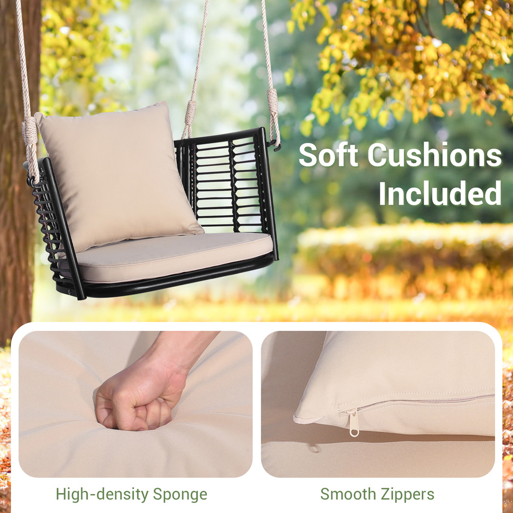 Costway Single Seater Brown Rattan Swing Basket Chair with Cushion Image 6