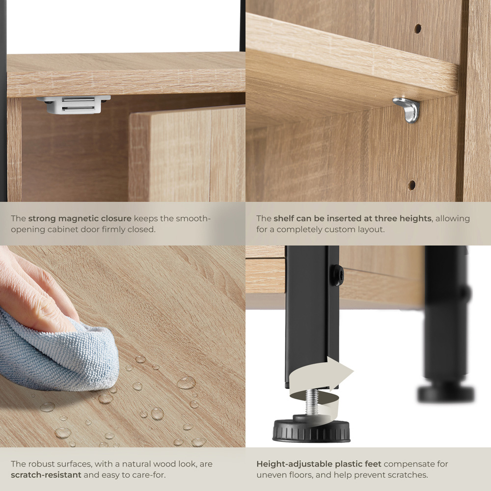 Tectake Cork Single Door Single Shelf Sonoma Oak Bedside Table Image 5